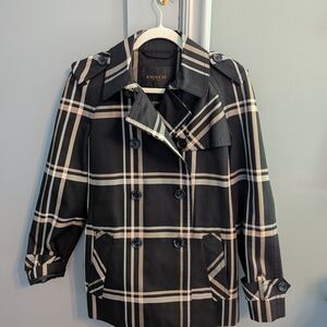 Coach Black Plaid Trench Coat - Size M